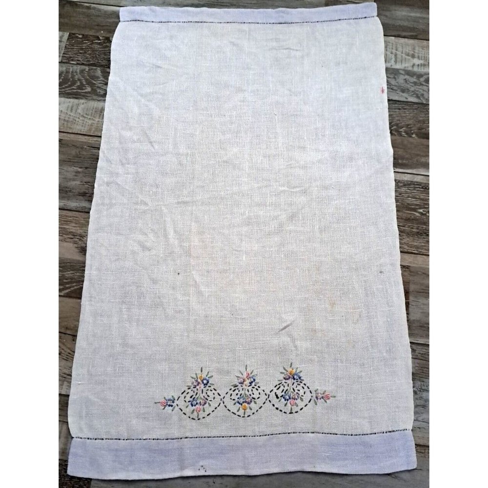 Vintage Table Sideboard  Dresser Scarf Cloth Embroidered Handmade Floral 29 X 18